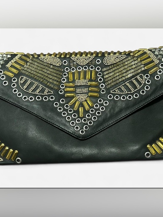 Ash Handbags - Ash Embroidered Envelope Clutch with Gold and Accents